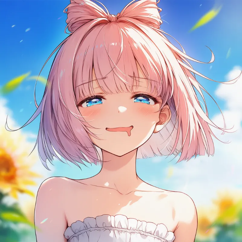 目を細め、よだれを垂らしながらだらしなく笑うAIイラスト