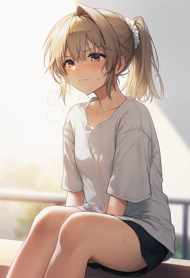 力んで汗をかく表現のAIイラスト