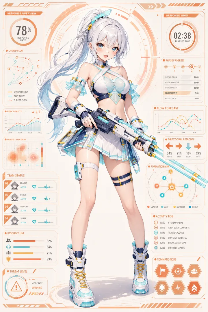 AIイラスト版｜白とシアンのチア衣装にタクティカル装備を組み合わせた武装少女