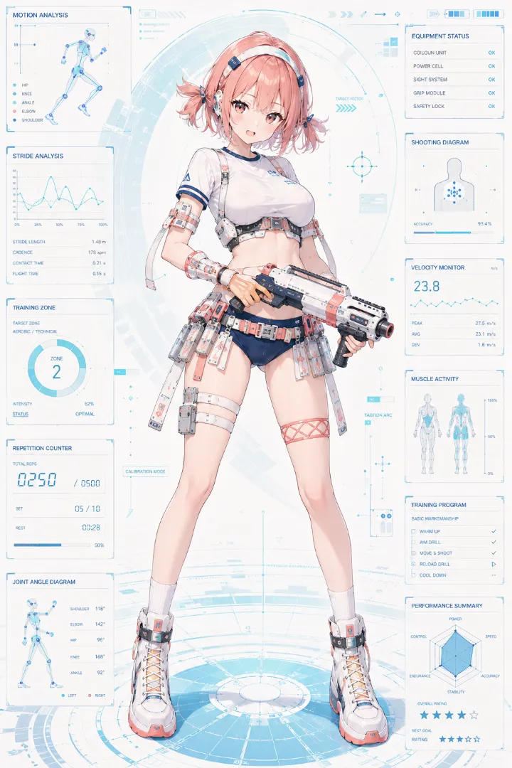AIイラスト版｜白クロップTシャツと紺ショートパンツを合わせたスポーティーなタクティカルファッション