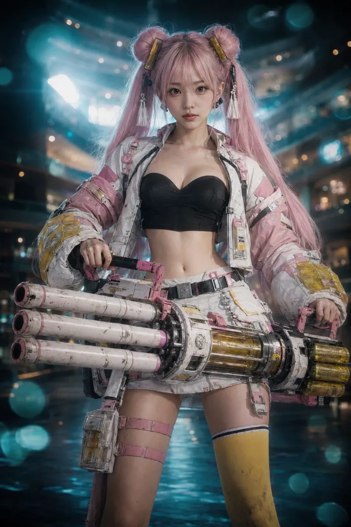 実写AI美女版｜黒ビスチェと白ジャケット、白ミニスカートを合わせたポップなタクティカルファッション