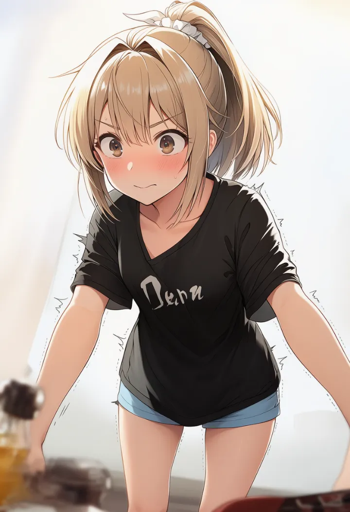 力んで身体が震える表現のAIイラスト