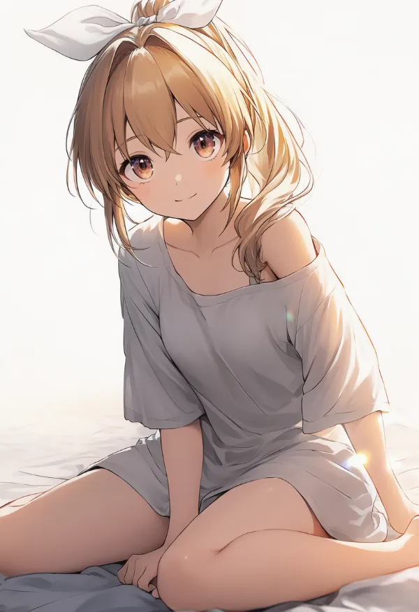女の子座りでリラックスするポーズのAIイラスト
