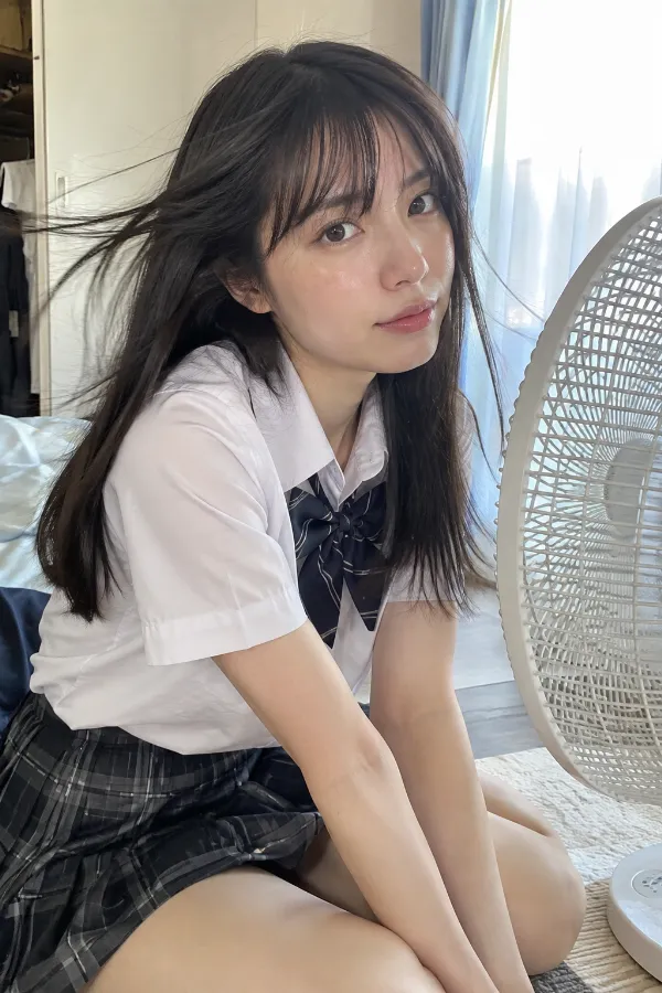 夏の室内。扇風機の風が通る生活感のある実写写真。