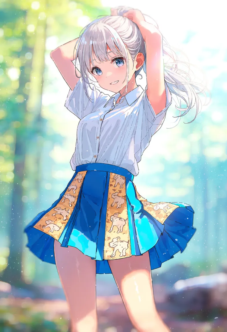 切り替えパネルにアニマル柄を入れた青いスカート