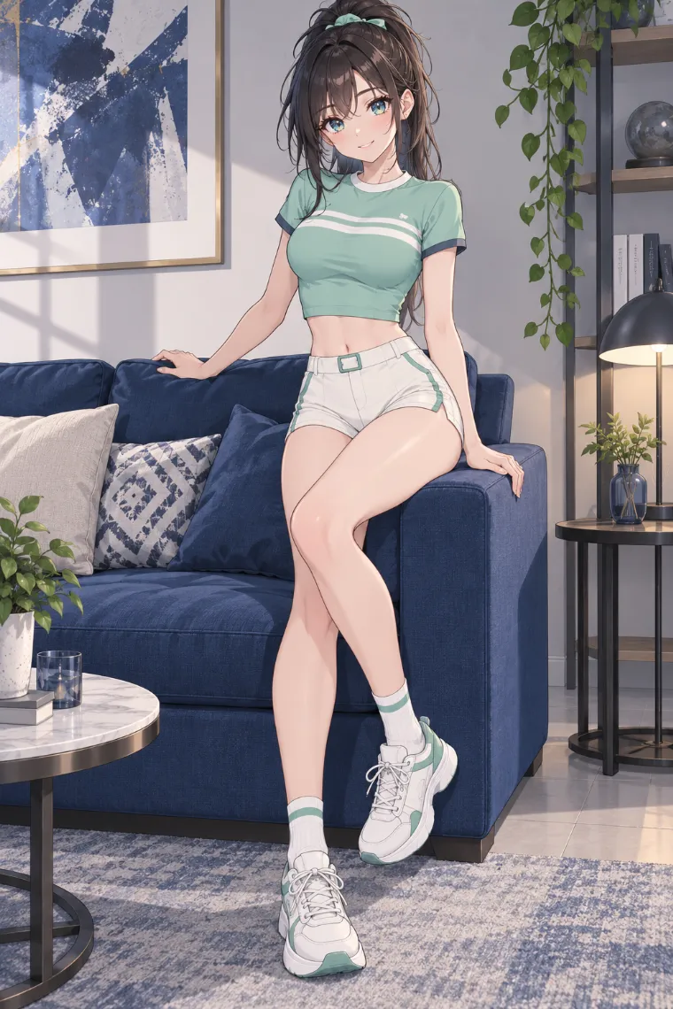 AIイラスト版｜肘掛けへ腰掛けるポーズ｜椅子・ソファを使った女の子のポーズ