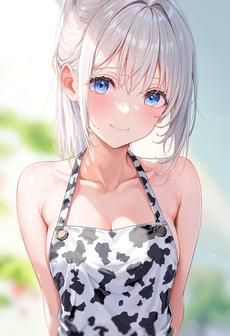 牛柄のエプロンを使ったAIイラスト
