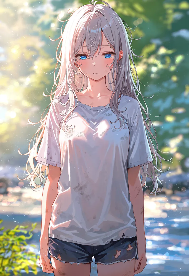 汚れた服を着た女性のAIイラスト