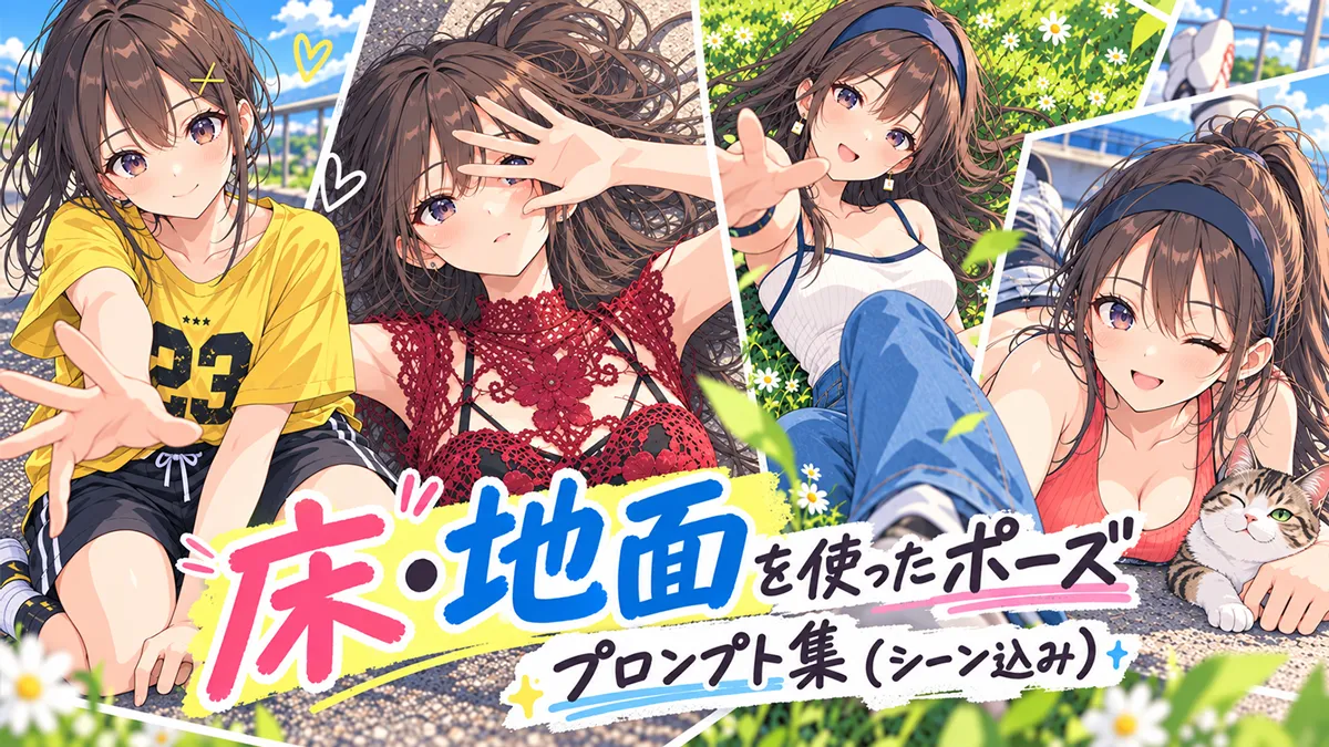 床・地面を使ったポーズのプロンプト集（シーン込み）