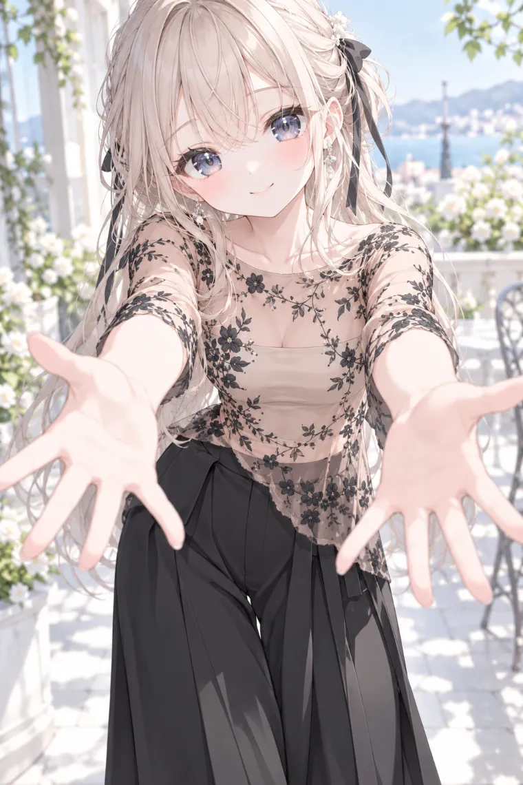 AIイラスト版｜両手をカメラへ差し出すポーズ｜女の子のポーズ
