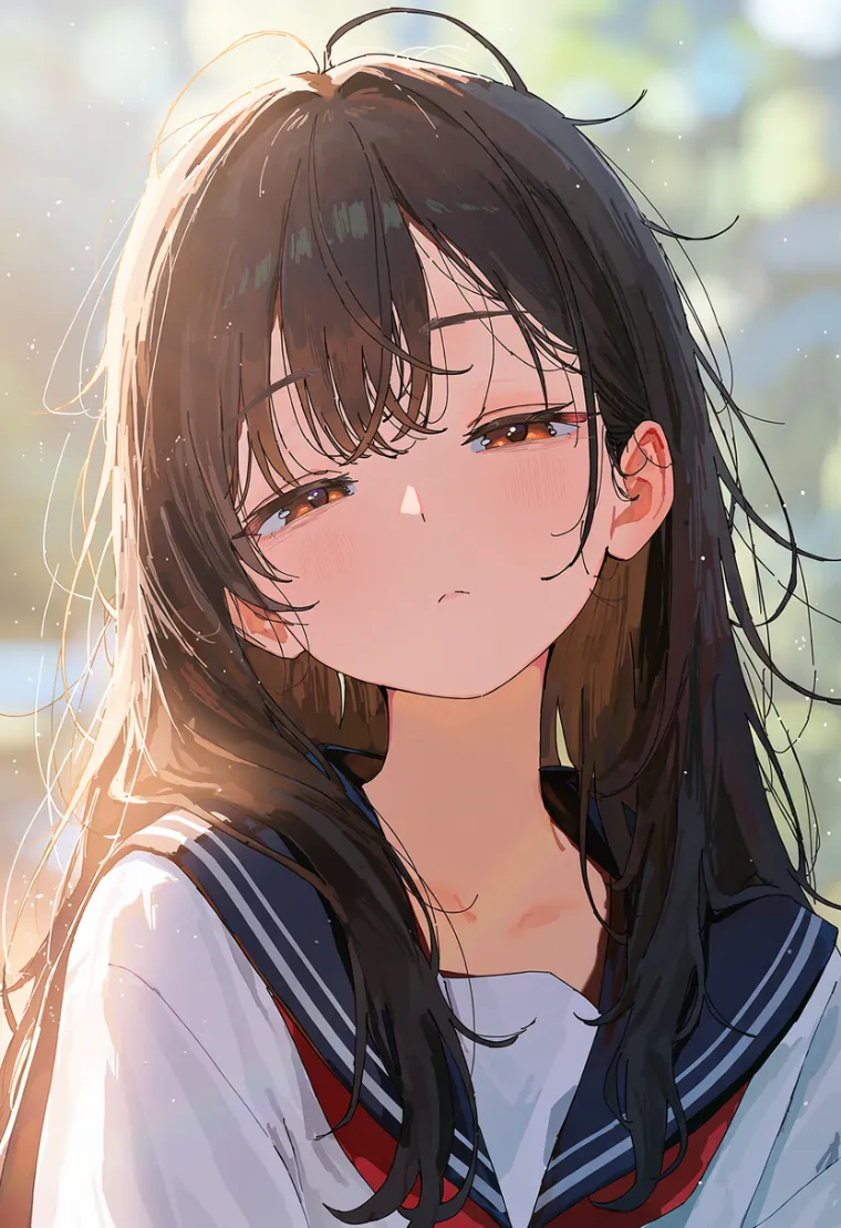目を半分閉じた気だるそうな女性のAIイラスト