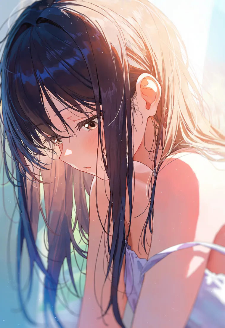 頭を下げて下を向く女性のAIイラスト