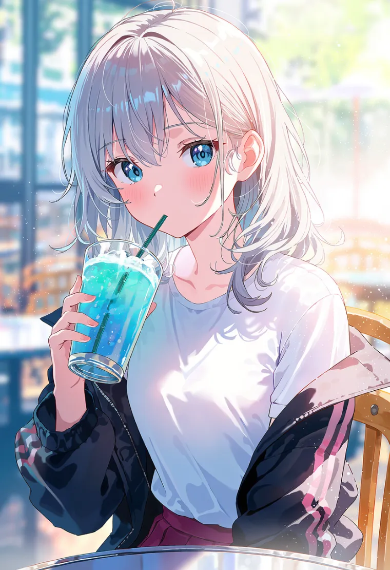 ジャケットを途中まで脱ぎかけた女性のAIイラスト