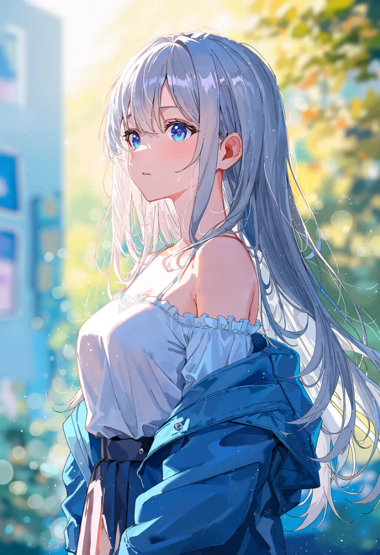 服が肩からずれた女性のAIイラスト