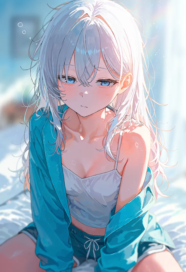 衣服の前を開けて着崩した女性を描いたAIイラスト