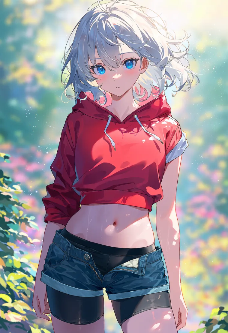 ズボンの前開きが開いた女性のAIイラスト