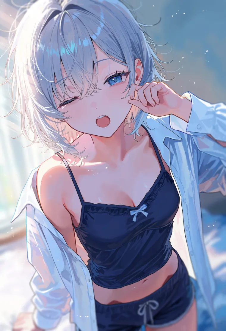 シャツを前開きにしてラフに着た女性のAIイラスト