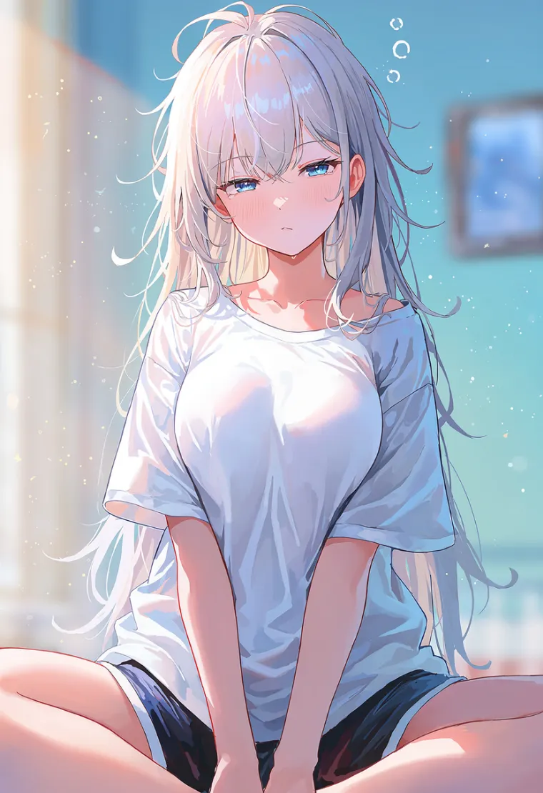 体に対して大きすぎる服を着た女性のAIイラスト