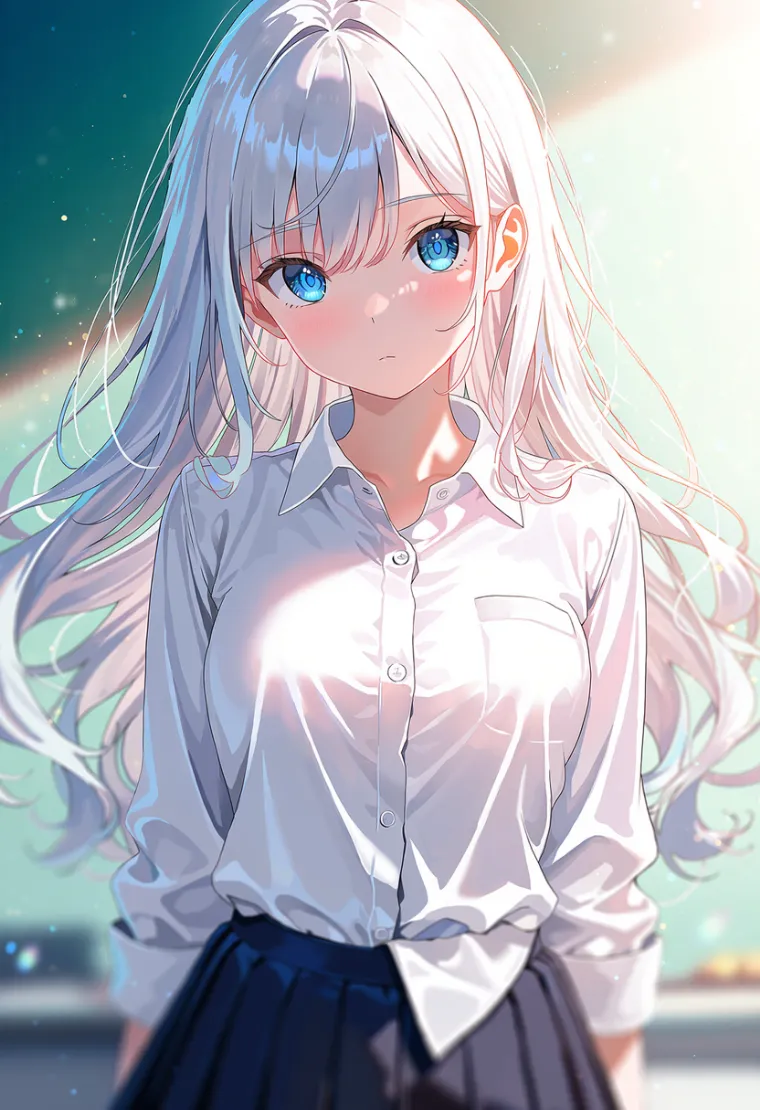 シャツの一部分だけをタックインした女性を描いたAIイラスト