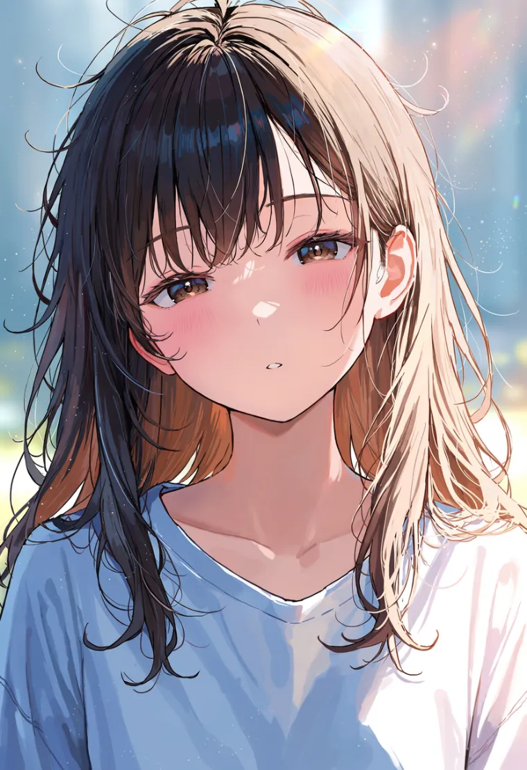 眠そうな表情の女性を描いたAIイラスト