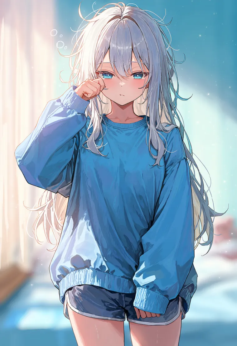 袖が手首より長い萌え袖姿の女性を描いたAIイラスト