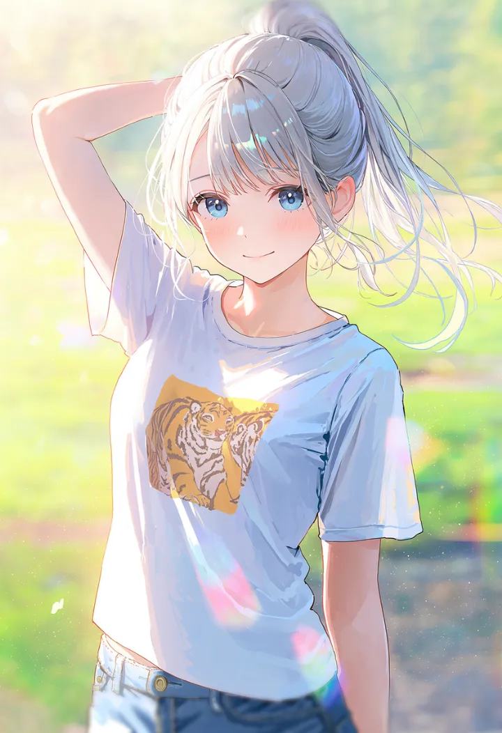 胸中央にアニマル柄を入れたTシャツ