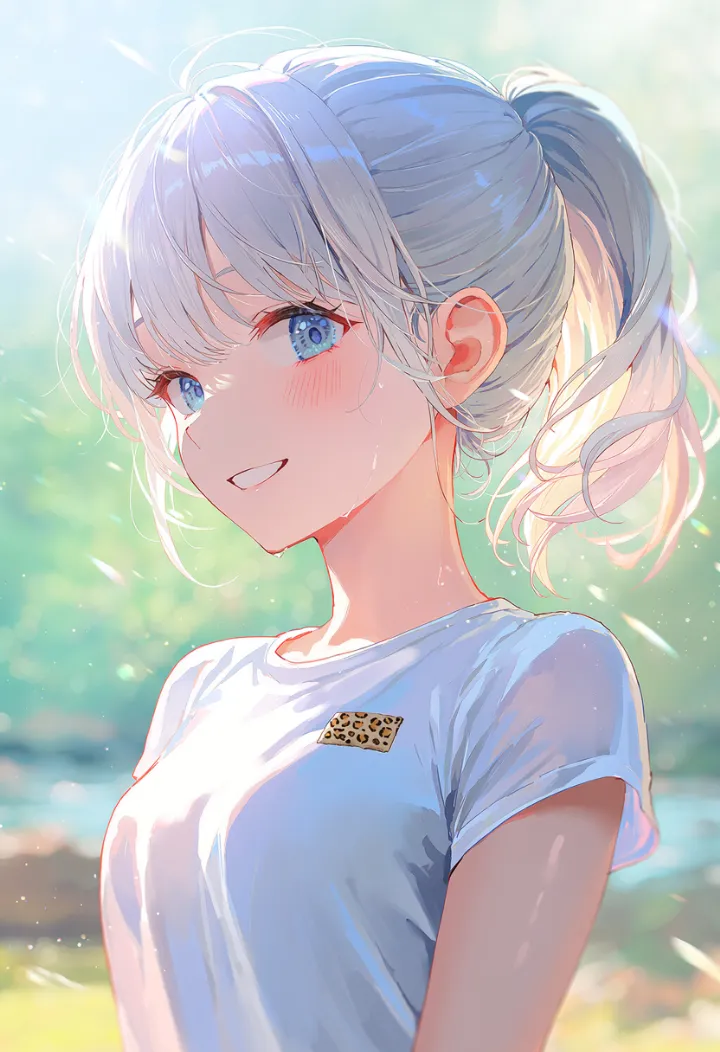 左胸にアニマル柄のワンポイントを入れたTシャツ