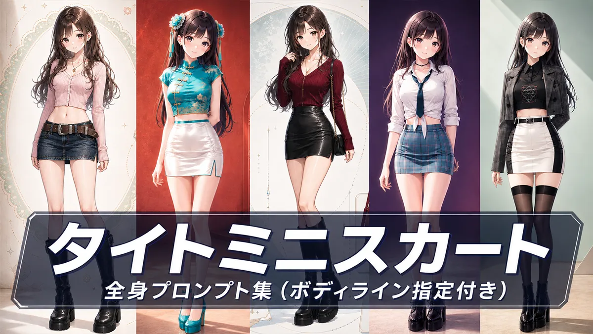 タイトミニスカートの全身プロンプト集（ボディライン指定付き）