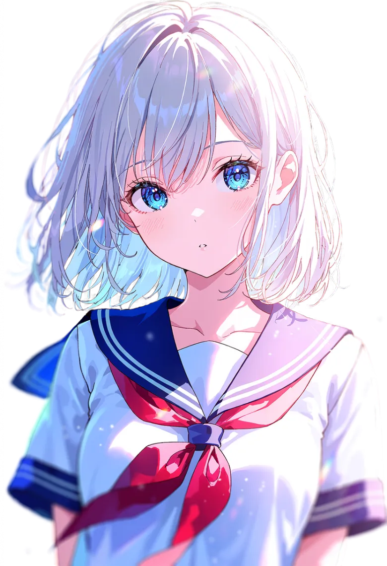 背景透過で生成した銀髪・青い瞳の少女の上半身イラスト