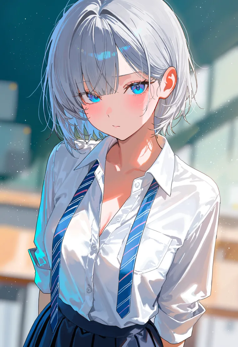 ネクタイを解いて首元を着崩した女性を描いたAIイラスト
