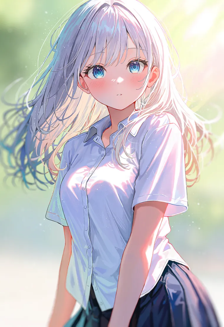 シャツの裾をボトムから出した着崩し姿の女性を描いたAIイラスト