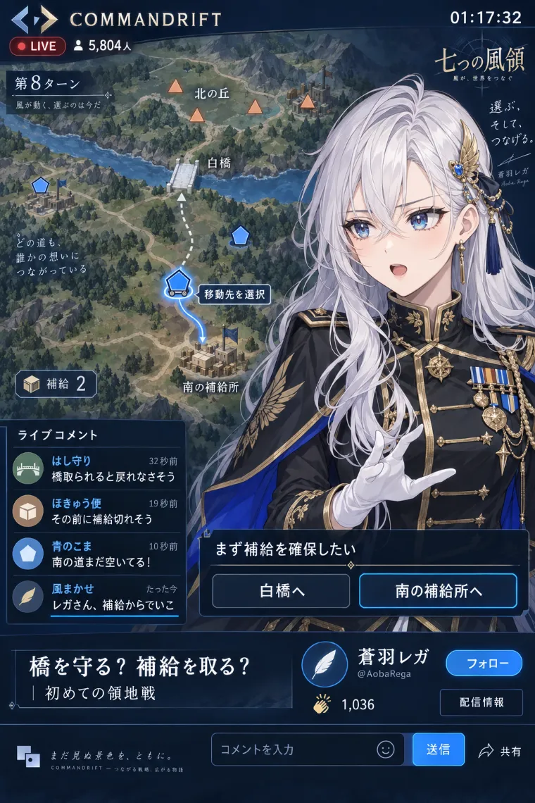 VTuber配信画面風AIイラスト｜黒×ゴールドの儀礼ミリタリー衣装をシンプルにアレンジしたVTuberの配信画面