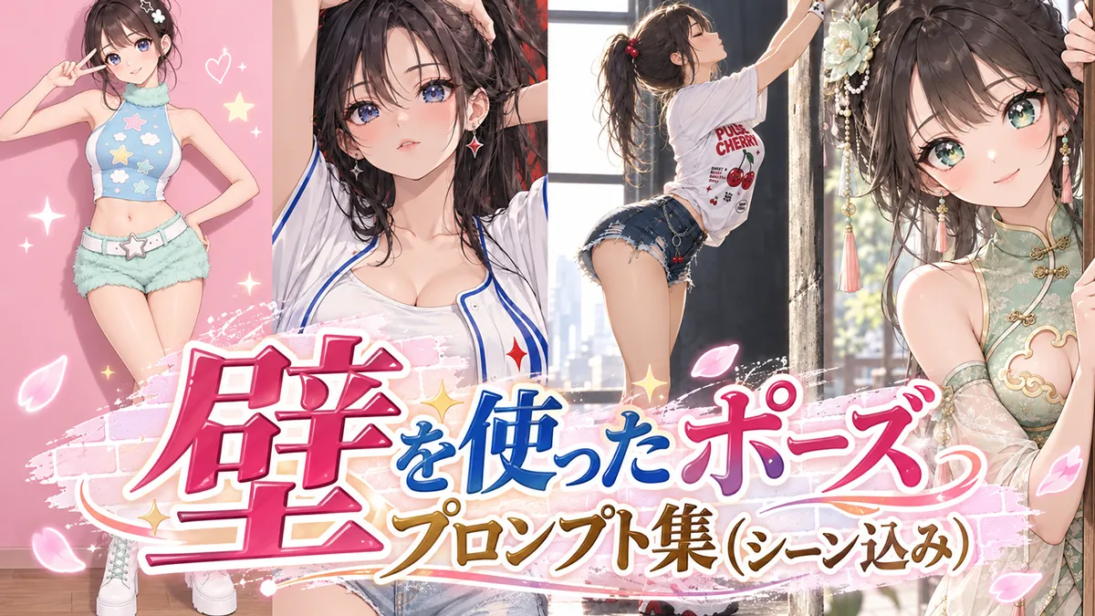 壁を使ったポーズのプロンプト集（シーン込み）