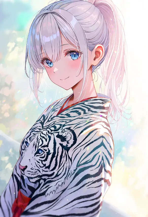 ホワイトタイガー柄のアニマルプリント