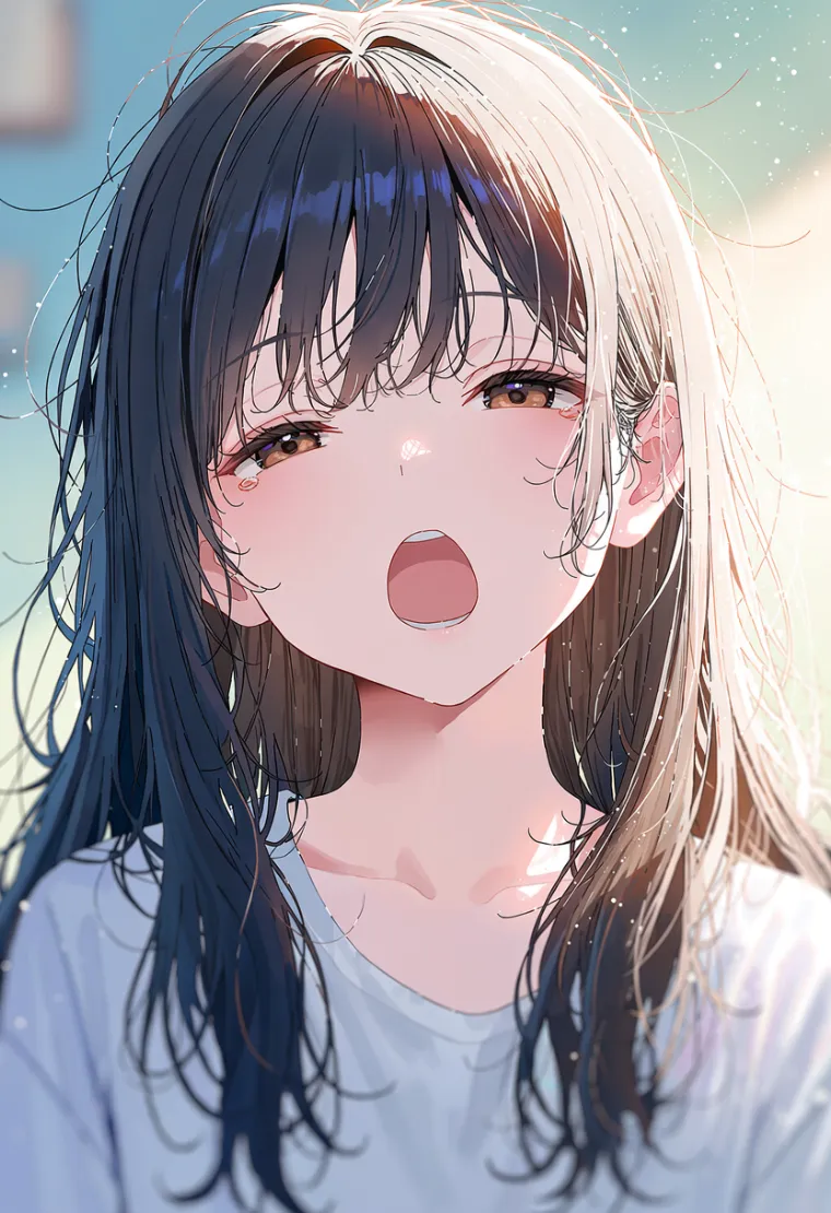 あくびをしている女性を描いたAIイラスト