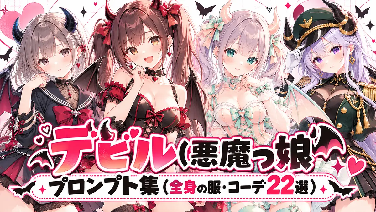 デビル（悪魔っ娘）のプロンプト集（全身の服・コーデ22選）