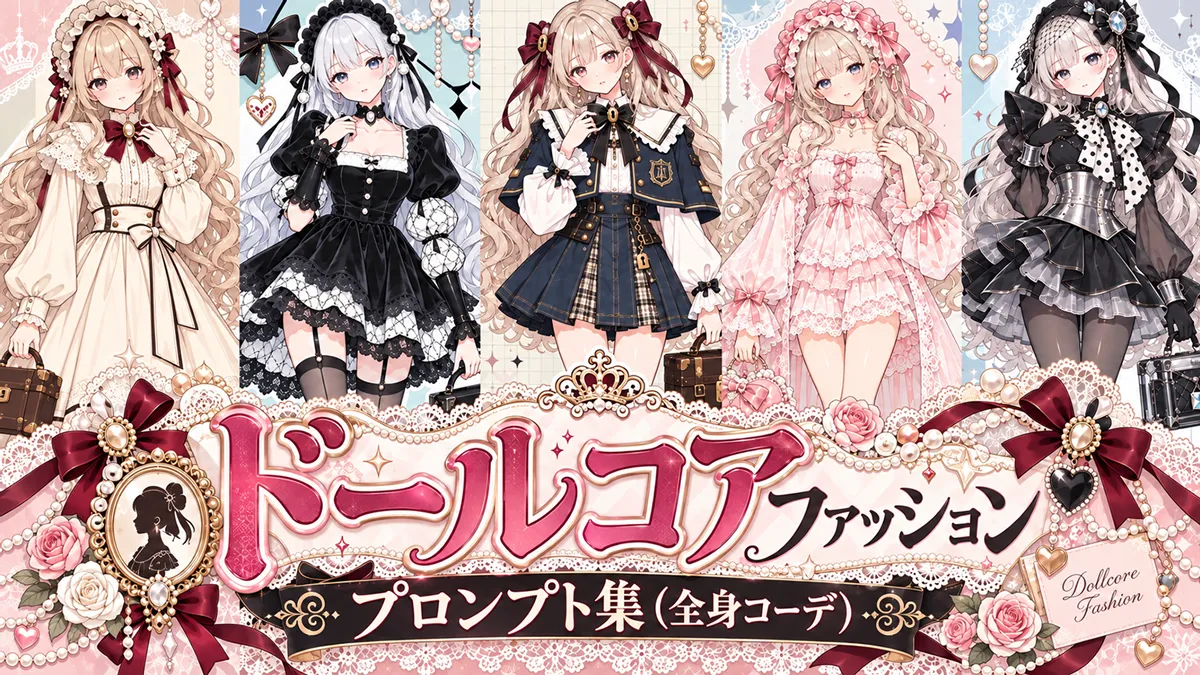ドールコアファッションのプロンプト集（全身コーデ）