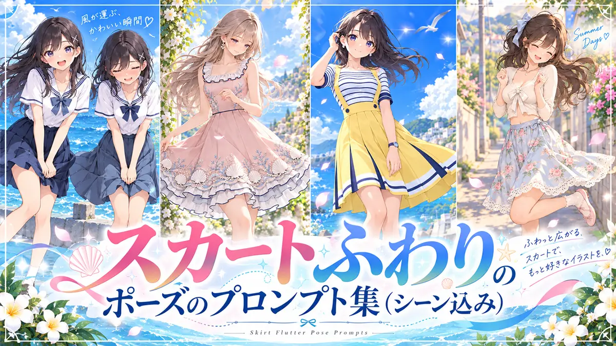スカートふわりのポーズのプロンプト集（シーン込み）