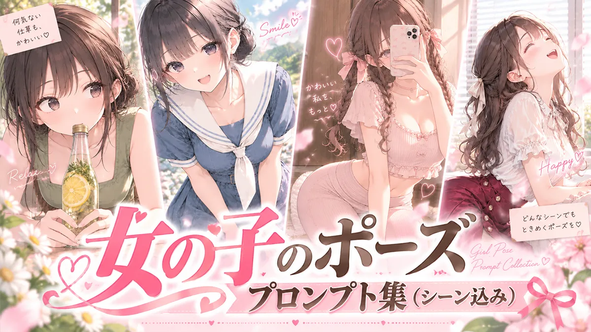 女の子のポーズのプロンプト集（シーン込み）