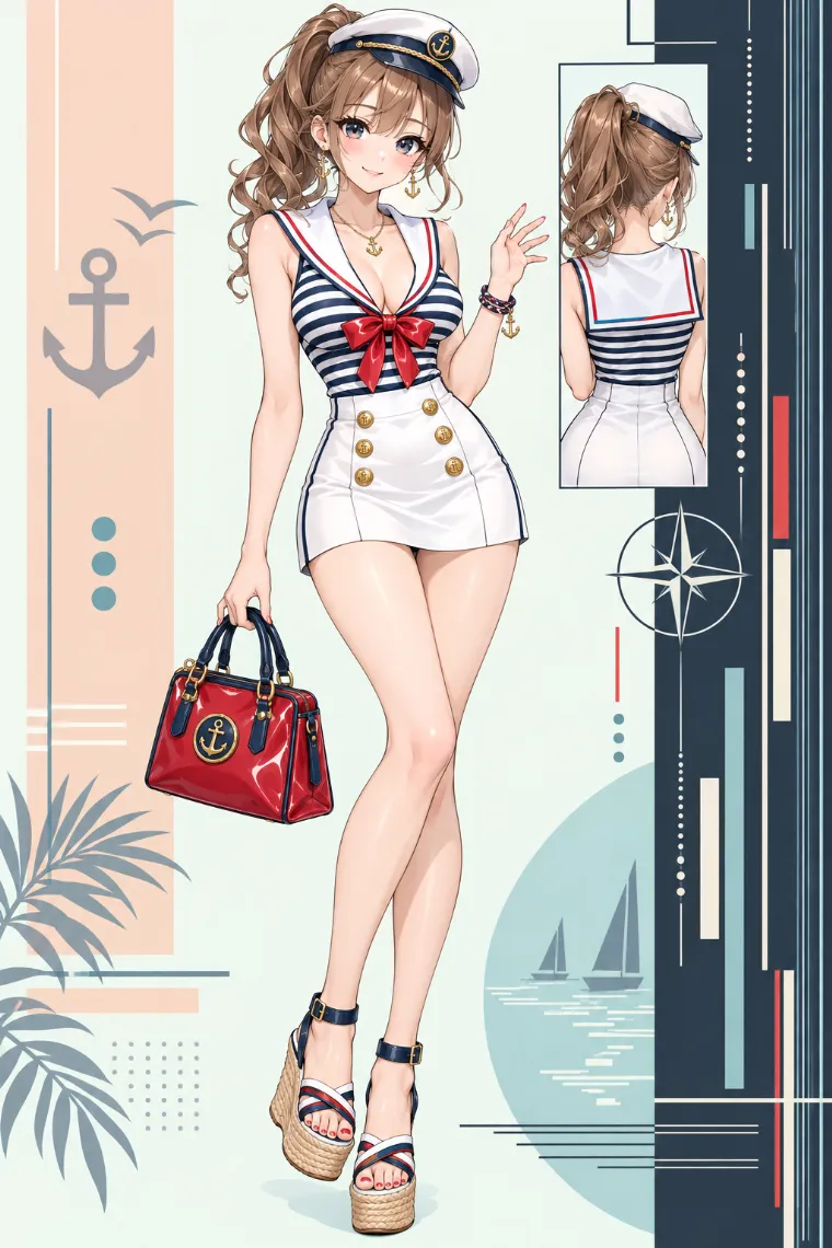 AIイラスト版｜セーラートップスと白のミニスカートを合わせた平成ギャルコーデ