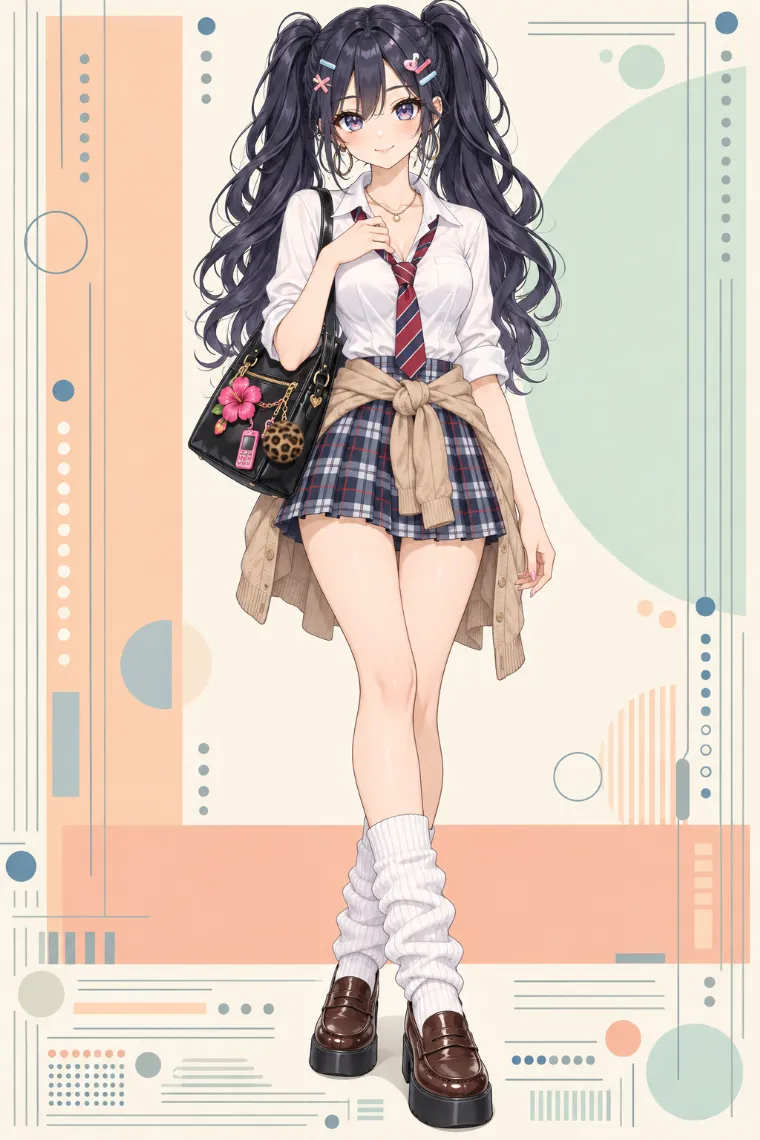 AIイラスト版｜カーディガンを腰に巻いた制服風の平成ギャルコーデ